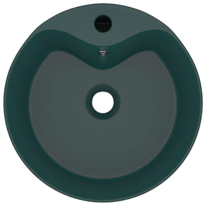 vidaXL Luxury Wash Basin with Overflow Matt Dark Green 36x13 cm Ceramic 3