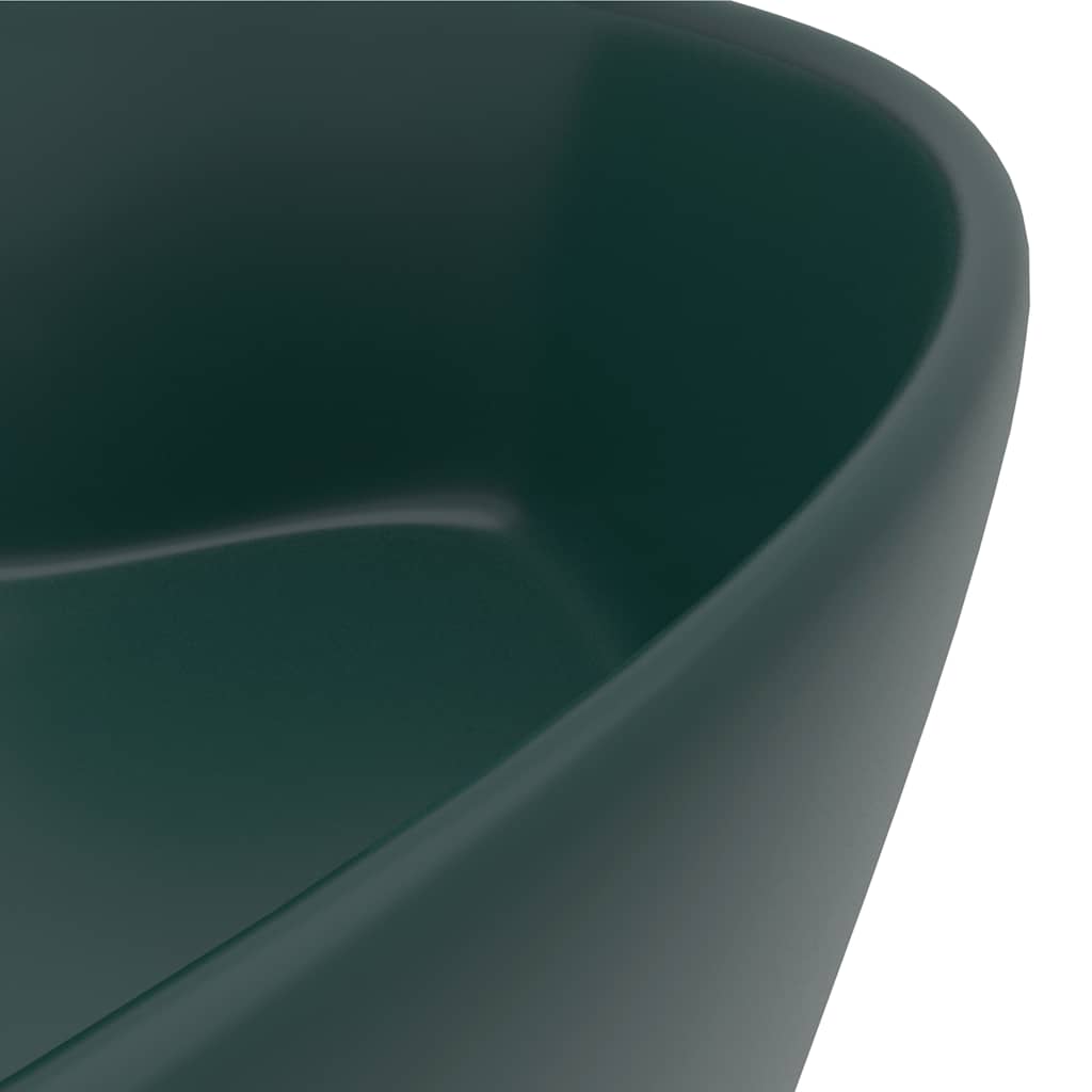 vidaXL Luxury Wash Basin with Overflow Matt Dark Green 36x13 cm Ceramic 6