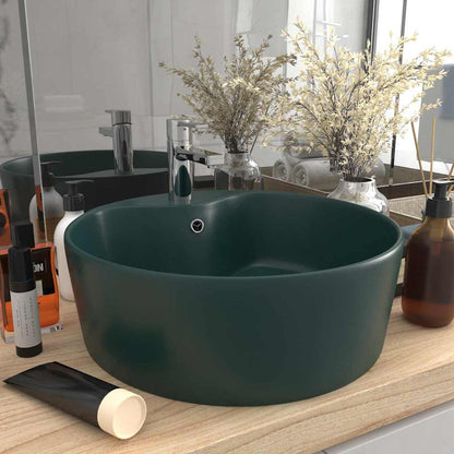 vidaXL Luxury Wash Basin with Overflow Matt Dark Green 36x13 cm Ceramic 1