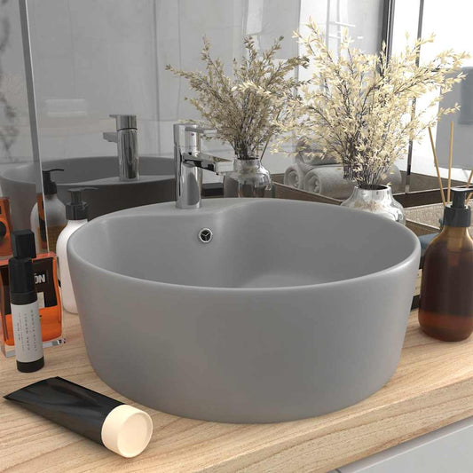 147037 vidaXL Luxury Wash Basin with Overflow Matt Light Grey 36x13 cm Ceramic 1