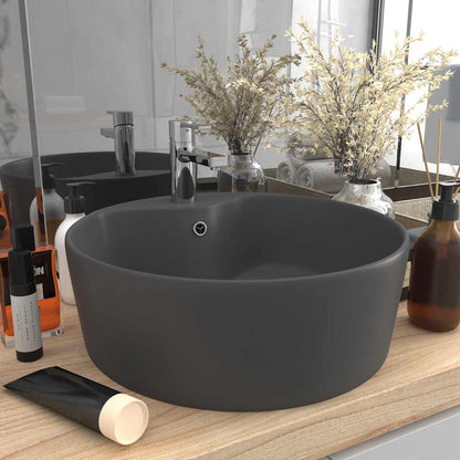 Luxury Wash Basin with Overflow Matt Pink 36x13 cm Ceramic Matte dark grey