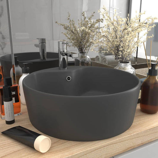 147038 vidaXL Luxury Wash Basin with Overflow Matt Dark Grey 36x13 cm Ceramic 1
