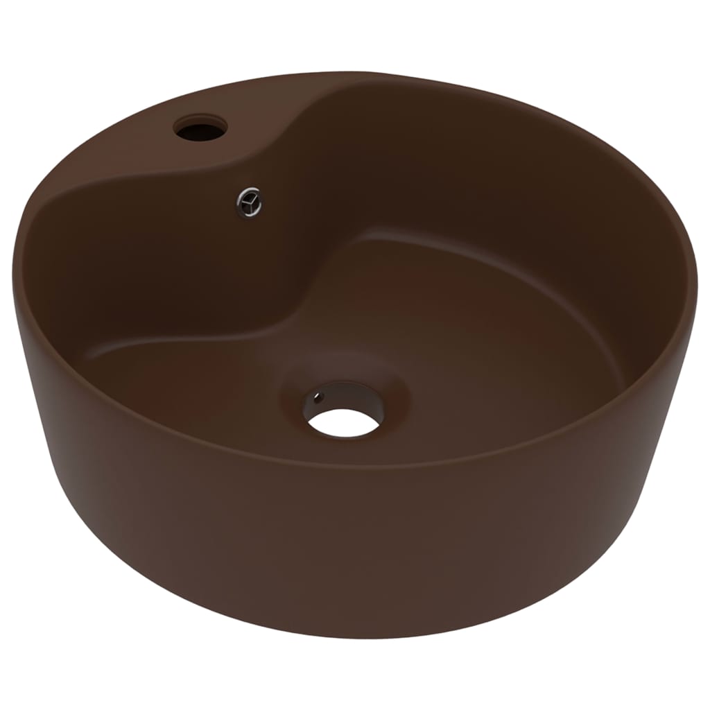 vidaXL Luxury Wash Basin with Overflow Matt Dark Brown 36x13 cm Ceramic 2