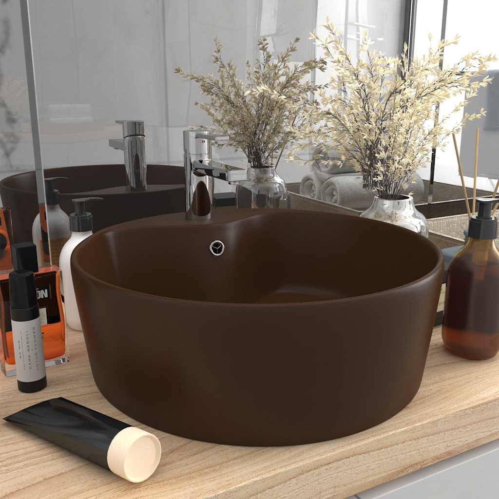 vidaXL Luxury Wash Basin with Overflow Matt Dark Brown 36x13 cm Ceramic 1