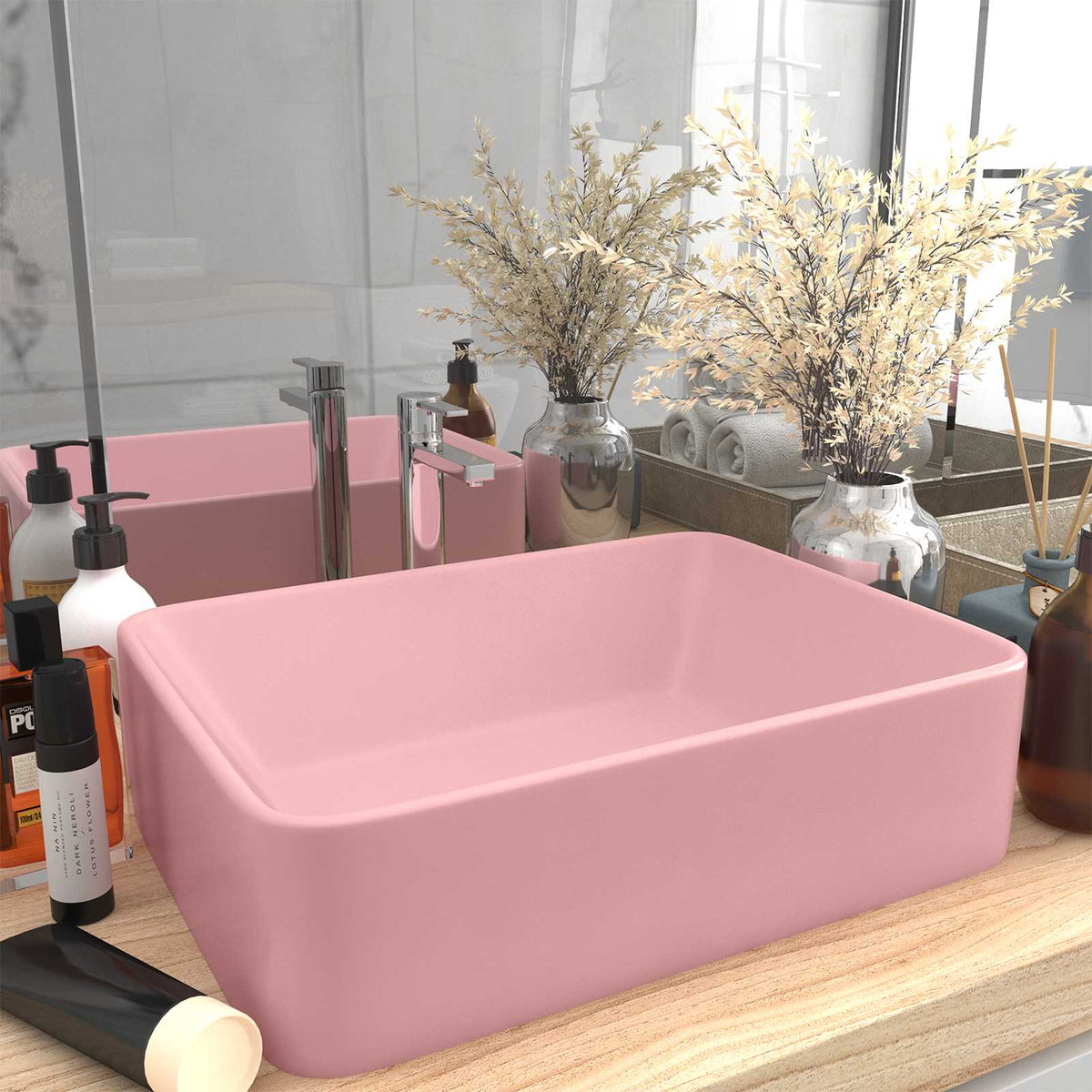Luxury Wash Basin Matt Pink 41x30x12 cm Ceramic Matte pink