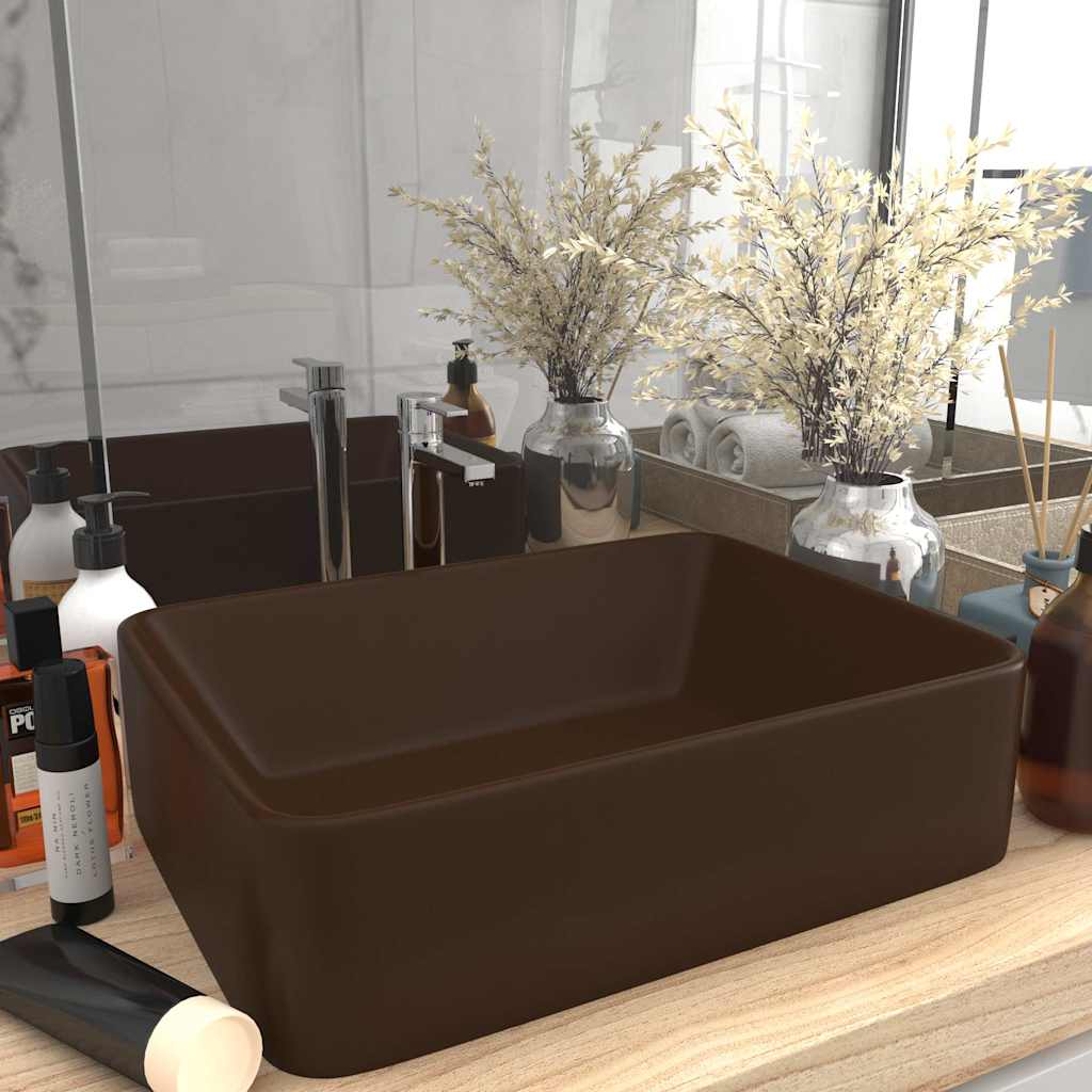 vidaXL Luxury Wash Basin Matt Dark Brown 41x30x12 cm Ceramic 1