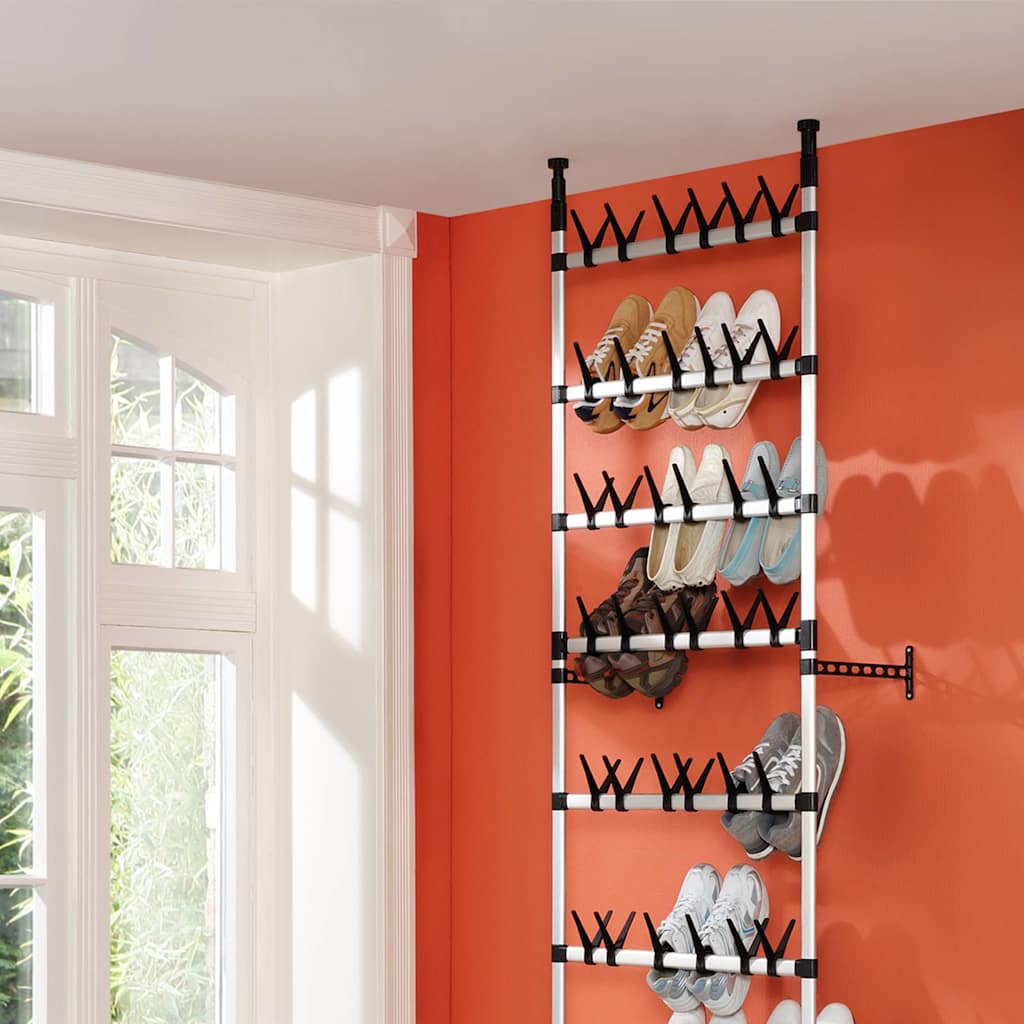 vidaXL Shoe Rack | Silver and Black | Aluminium, Plastic | Large | Shoe Rack 4