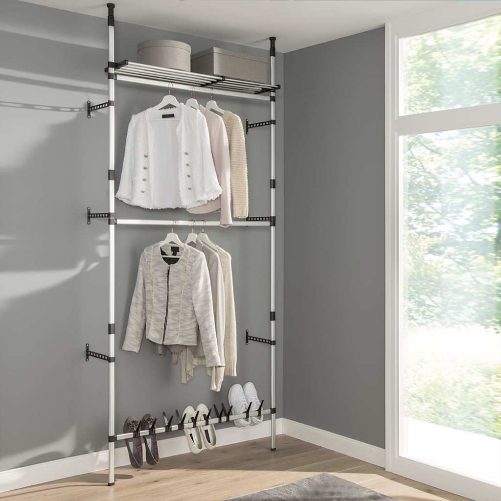 vidaXL Telescopic Wardrobe System | Silver and Black | Aluminium and Plastic 4