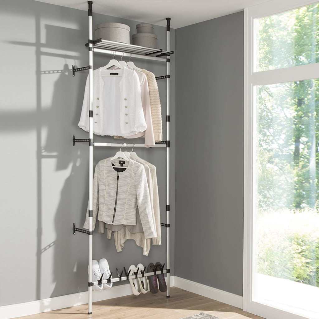 vidaXL Telescopic Wardrobe System | Silver and Black | Aluminium and Plastic 5