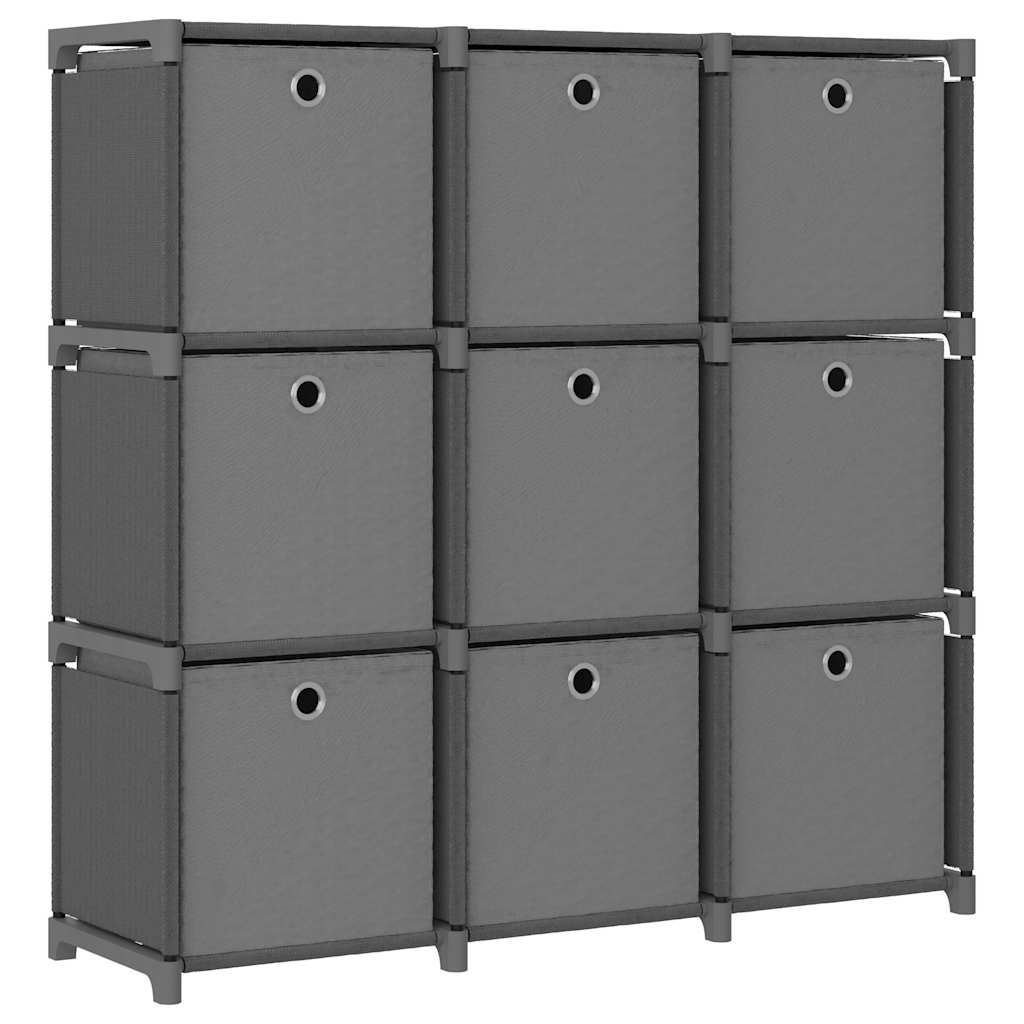 322613 vidaXL 9-Cube Display Shelf with Boxes Grey 103x30x107,5 cm Fabric 1