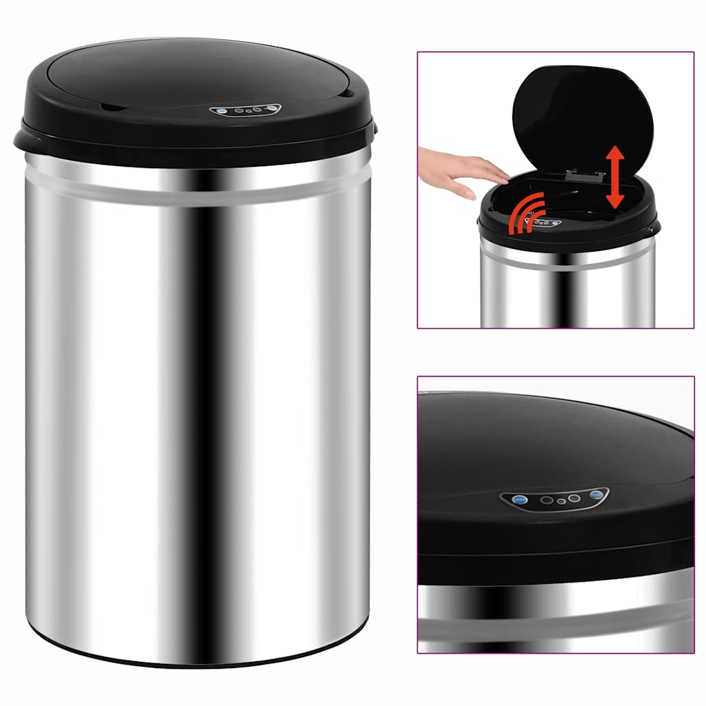 vidaXL Automatic Sensor Dustbin 30 L Stainless Steel 1