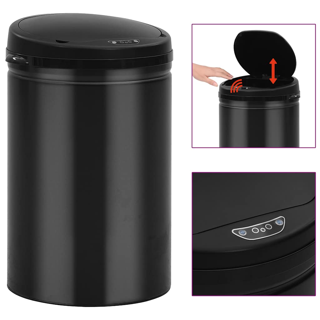 322698 vidaXL Automatic Sensor Dustbin 30 L Carbon Steel Black 1