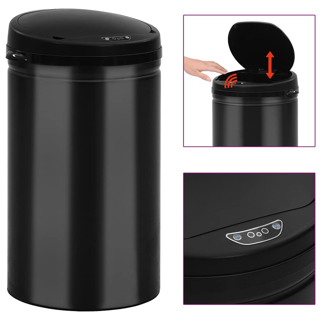 322699 vidaXL Automatic Sensor Dustbin 40 L Carbon Steel Black 1