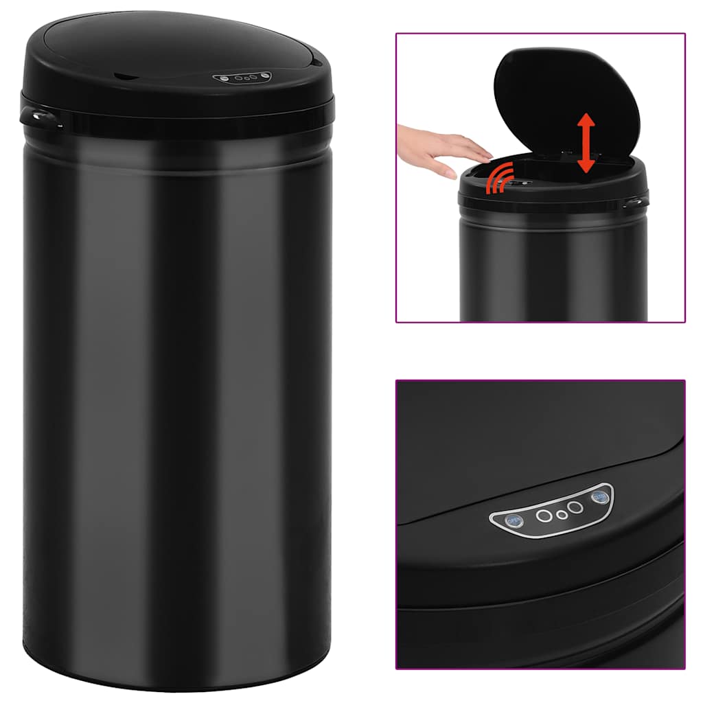 322700 vidaXL Automatic Sensor Dustbin 50 L Carbon Steel Black 1