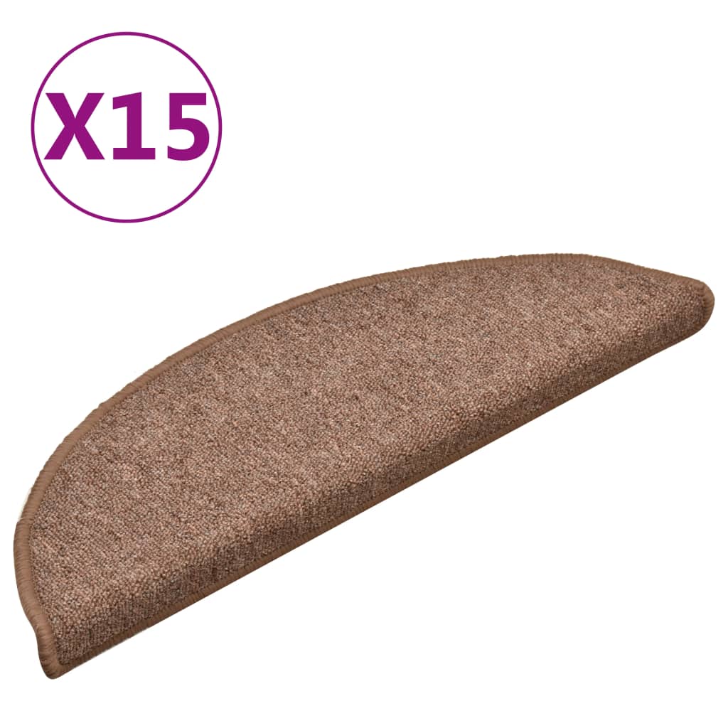 vidaXL Stair mats 15 pcs 56 x 17 x 3 cm Non-Slip Brown 2