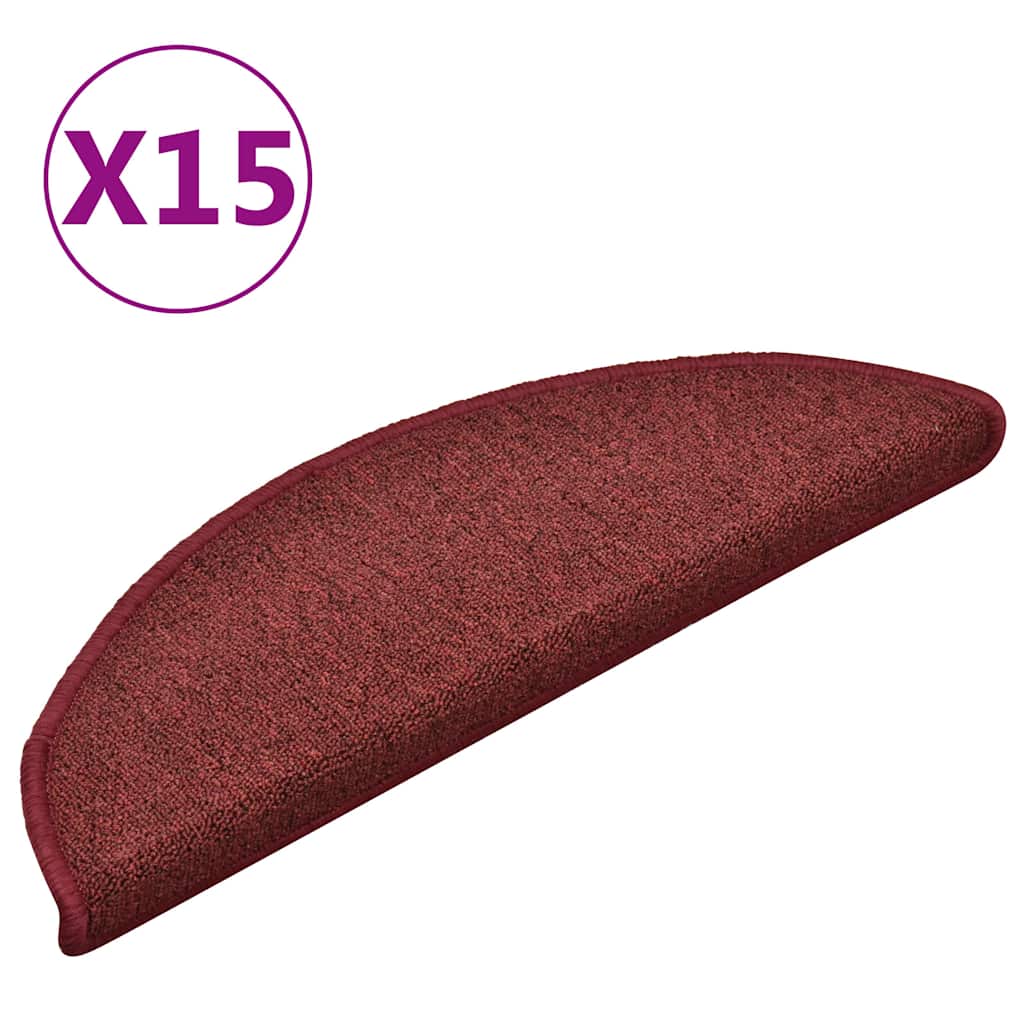 vidaXL Stair mats 15 pcs 56 x 17 x 3 cm Non-Slip Bordeaux Red 2