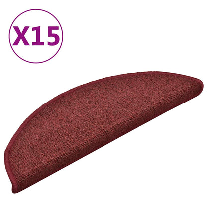 vidaXL Stair mats 15 pcs 56 x 17 x 3 cm Non-Slip Bordeaux Red 2
