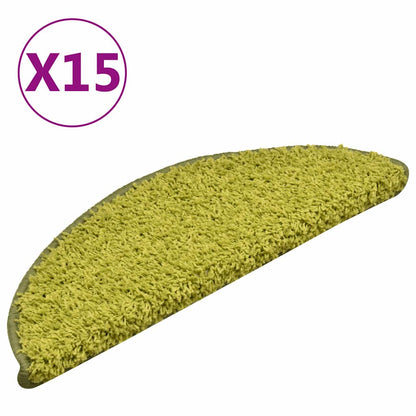 vidaXL Stair Mats 15 pcs 56x17x3 cm Green Half Round 2