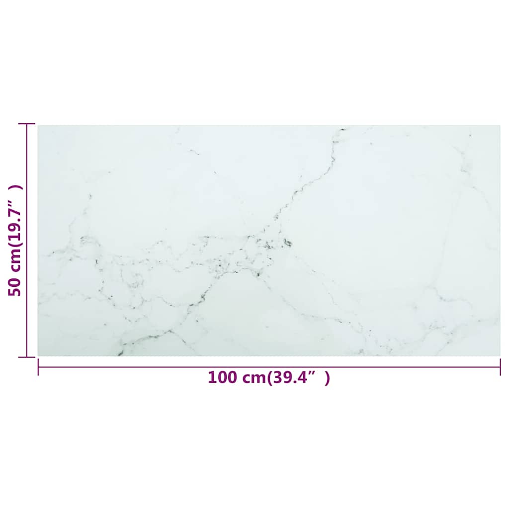 vidaXL Table Top White 100x50 cm 6mm Tempered Glass with Marble Design 6