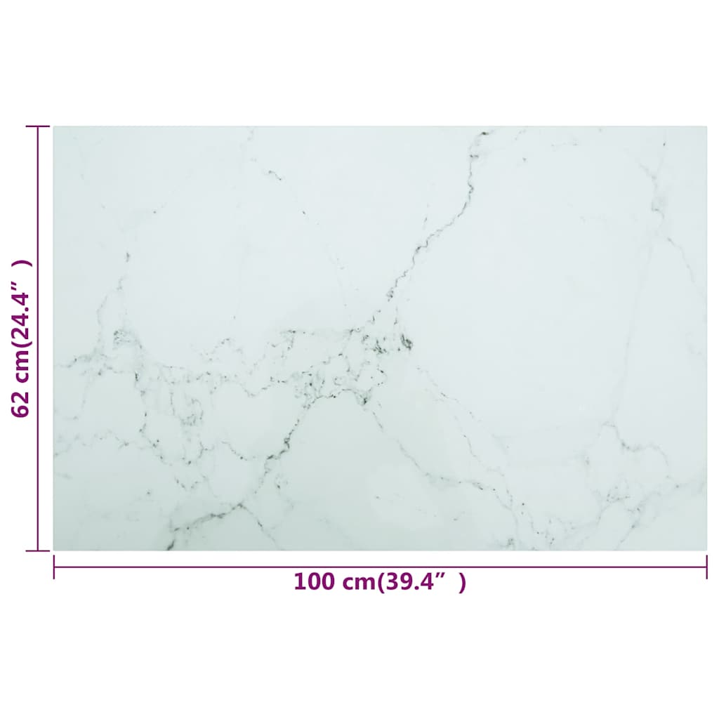 vidaXL Table Top | White with Marble Design | Tempered Glass | 100x62 cm 6