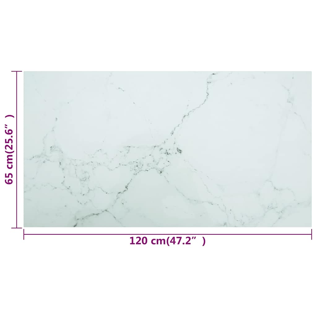vidaXL Table Top | White | Tempered Glass | 120 x 65 cm |  Decorative Inlays 6