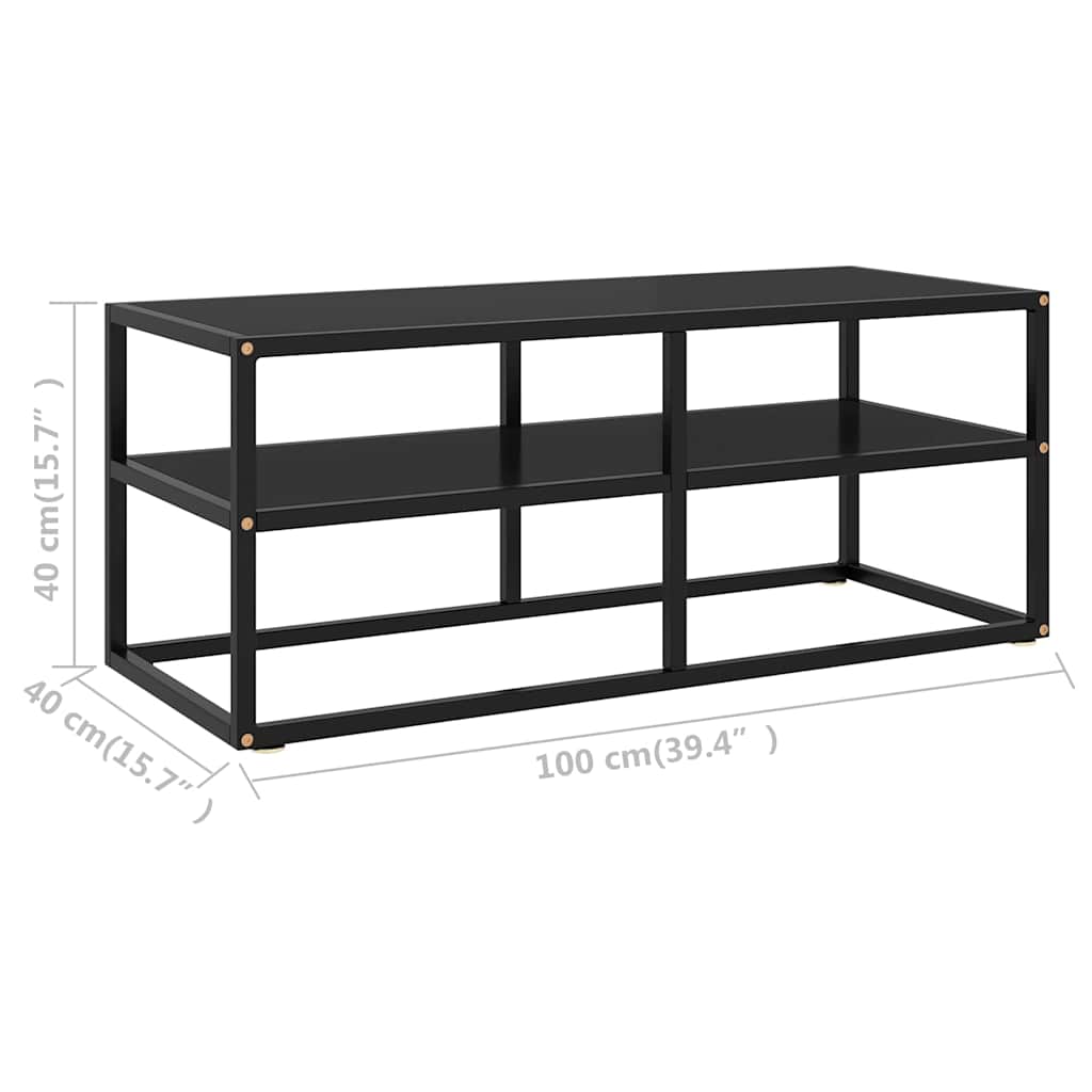 vidaXL TV Cabinet Black with Black Glass 100x40x40 cm 6