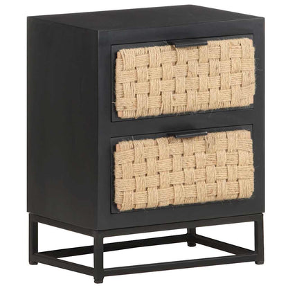vidaXL Bedside Cabinet | Black, Natural | Solid Mango Wood, Iron, Jute 1