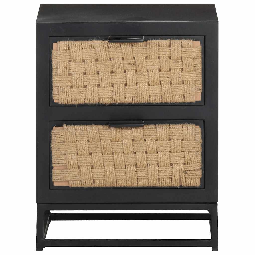 vidaXL Bedside Cabinet | Black, Natural | Solid Mango Wood, Iron, Jute 2
