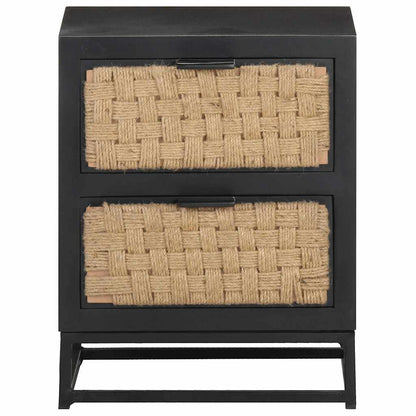 vidaXL Bedside Cabinet | Black, Natural | Solid Mango Wood, Iron, Jute 2