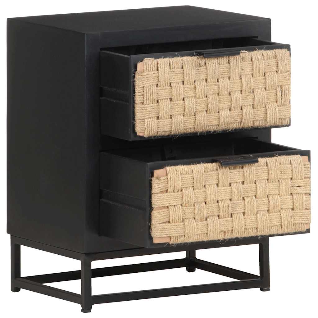 vidaXL Bedside Cabinet | Black, Natural | Solid Mango Wood, Iron, Jute 3