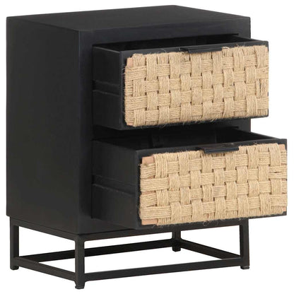 vidaXL Bedside Cabinet | Black, Natural | Solid Mango Wood, Iron, Jute 3