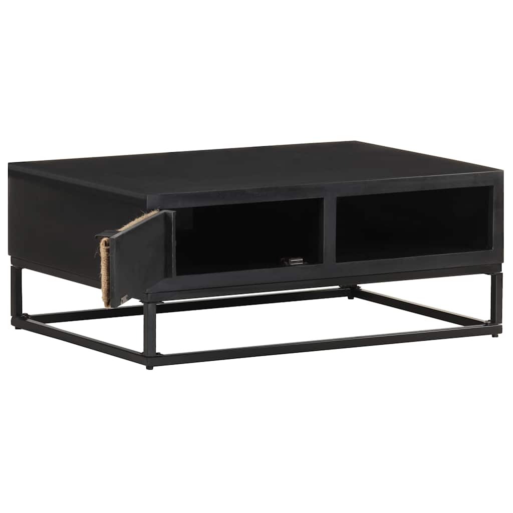 vidaXL Coffee Table | Black and Natural | Solid Mango Wood, Iron, Jute 3