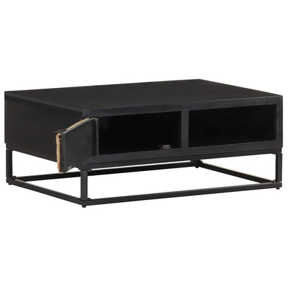 vidaXL Coffee Table | Black and Natural | Solid Mango Wood, Iron, Jute 3