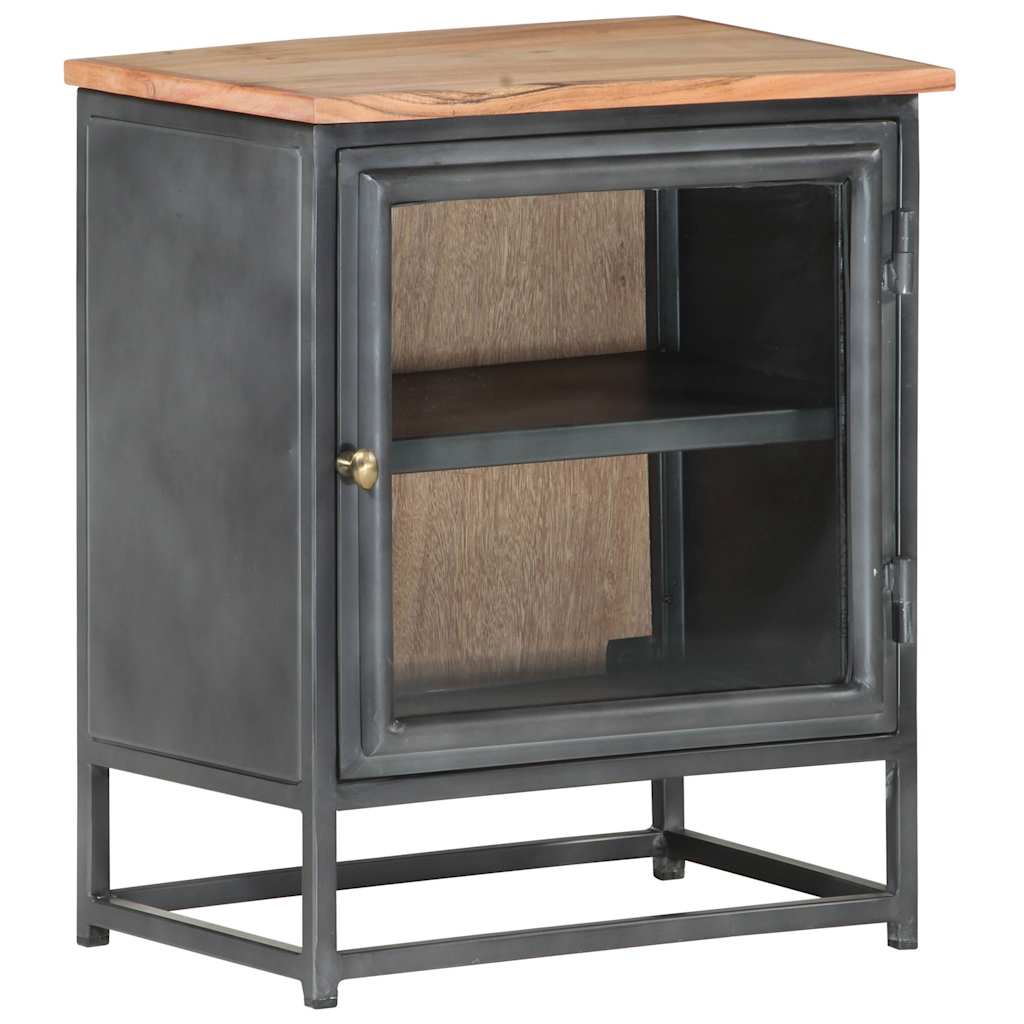 vidaXL Bedside Cabinet | Grey | Solid acacia wood, glass, steel | Medium 1