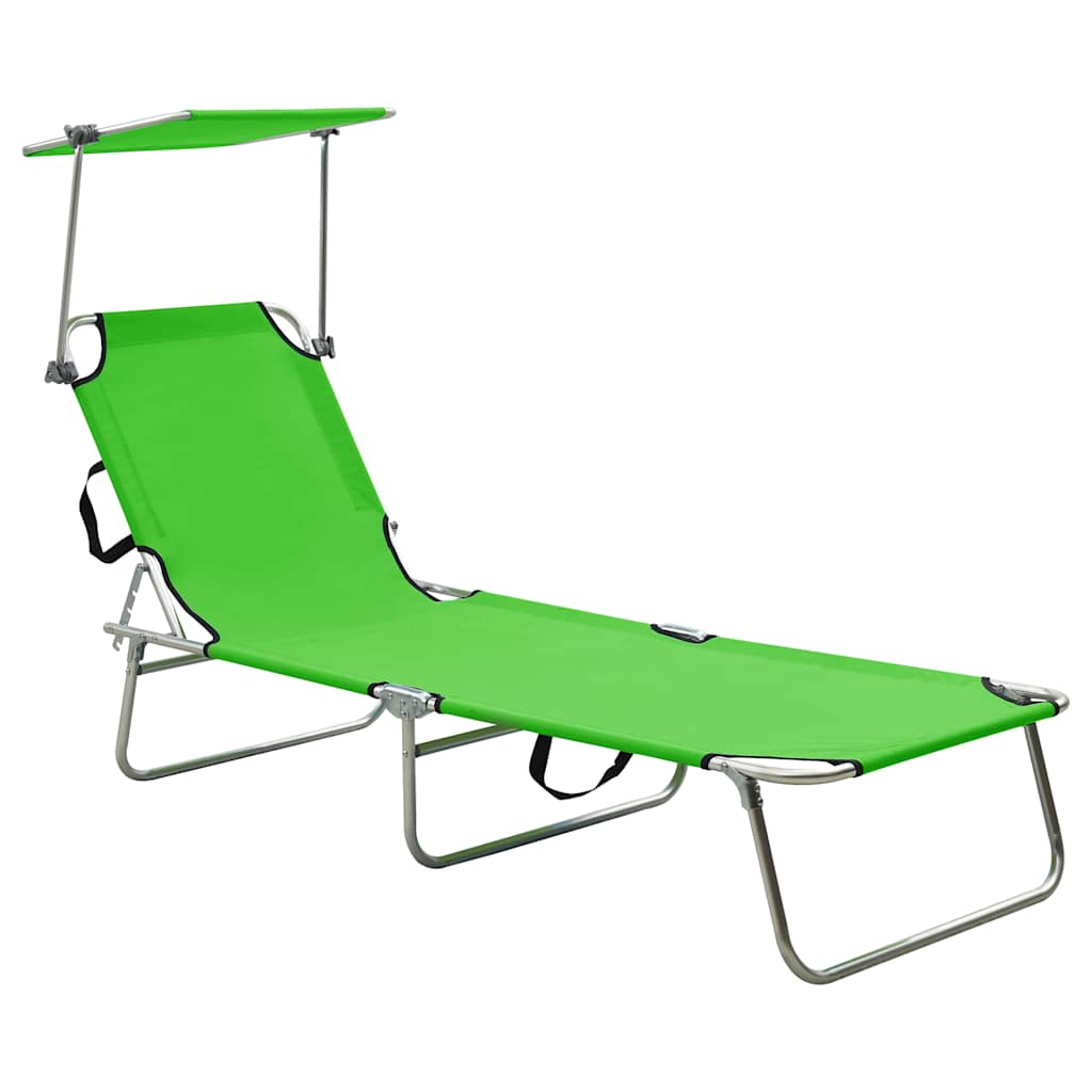 310325 vidaXL Folding Sun Lounger with Canopy Steel Apple Green 1