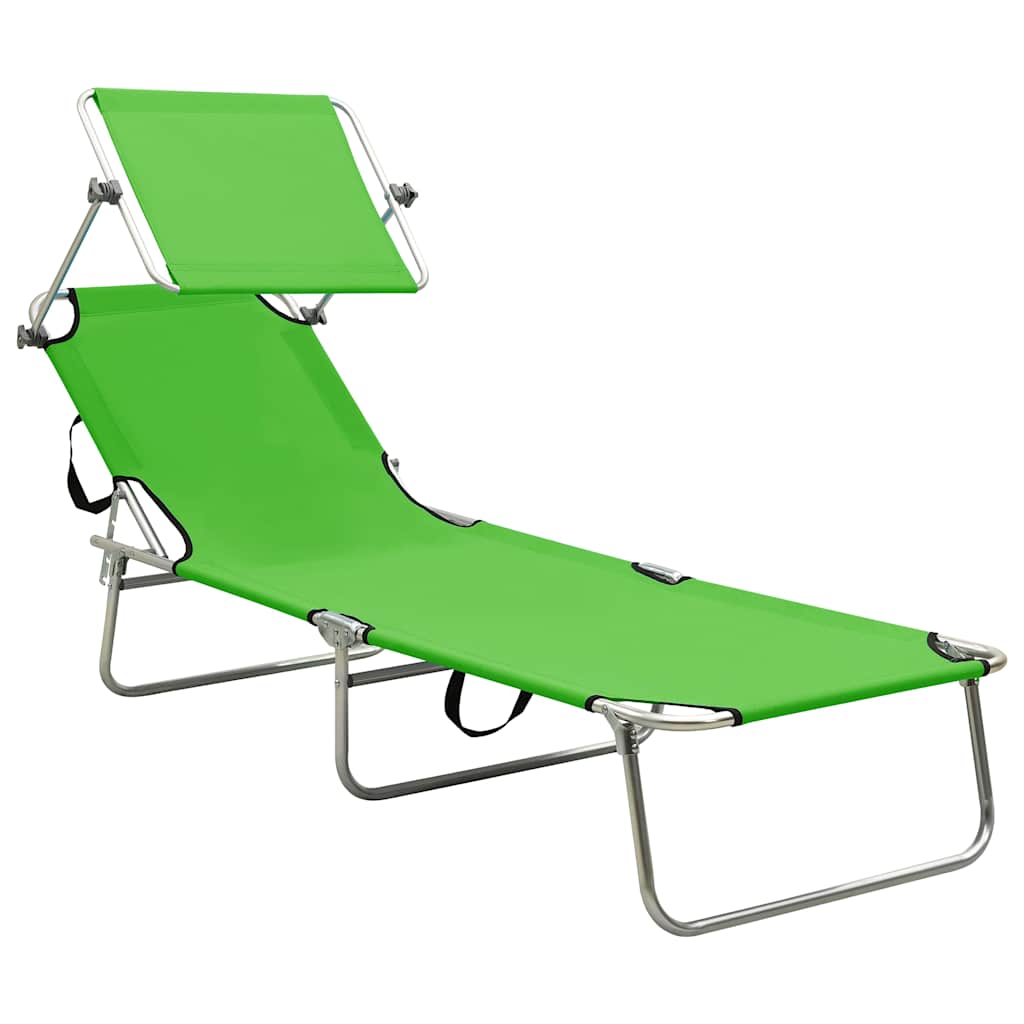 310325 vidaXL Folding Sun Lounger with Canopy Steel Apple Green 2