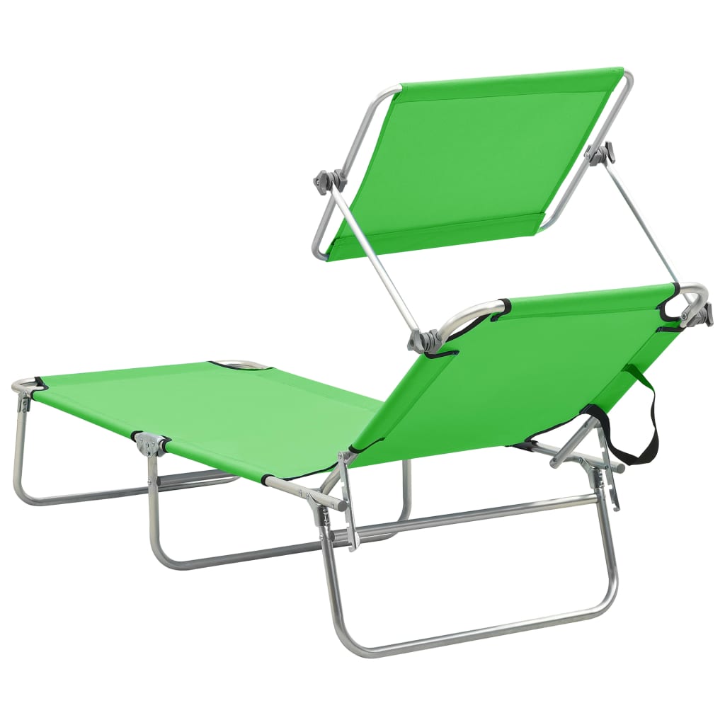 310325 vidaXL Folding Sun Lounger with Canopy Steel Apple Green 5