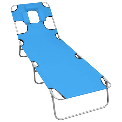 vidaXL Folding Sun Lounger with Head Cushion Steel Turqoise Blue 1