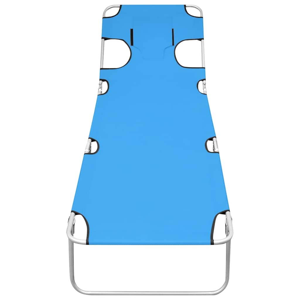 vidaXL Folding Sun Lounger with Head Cushion Steel Turqoise Blue 2