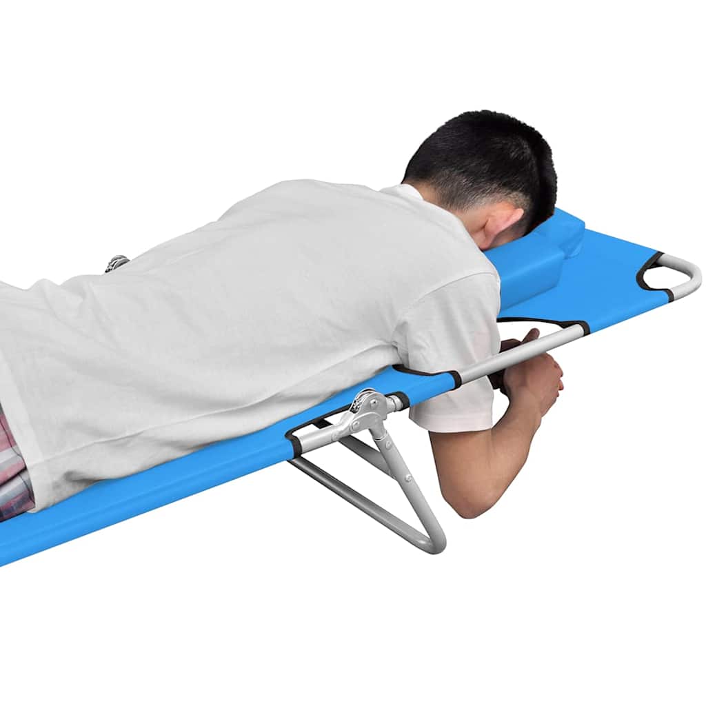 vidaXL Folding Sun Lounger with Head Cushion Steel Turqoise Blue 5