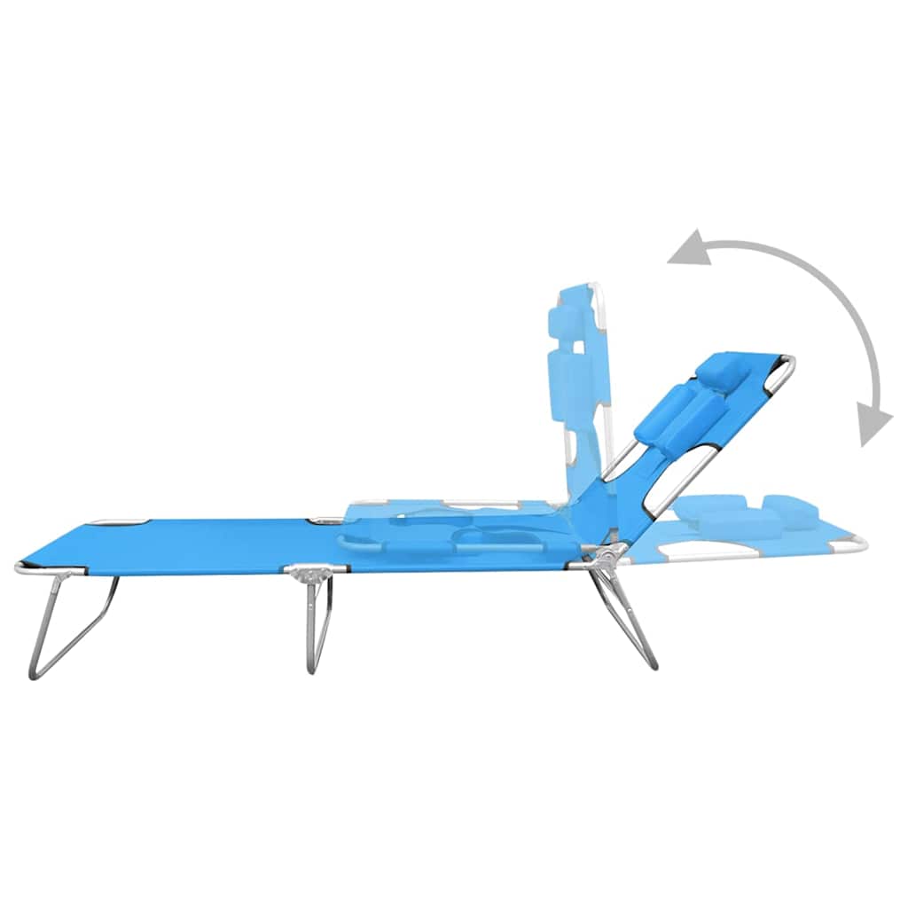 vidaXL Folding Sun Lounger with Head Cushion Steel Turqoise Blue 6