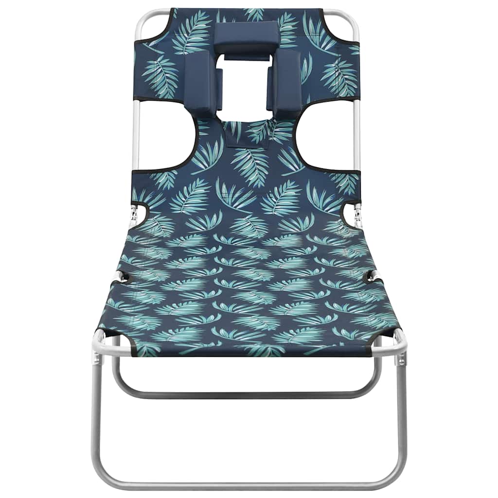 vidaXL Folding Sun Lounger with Head Cushion Steel Leaves Print 2