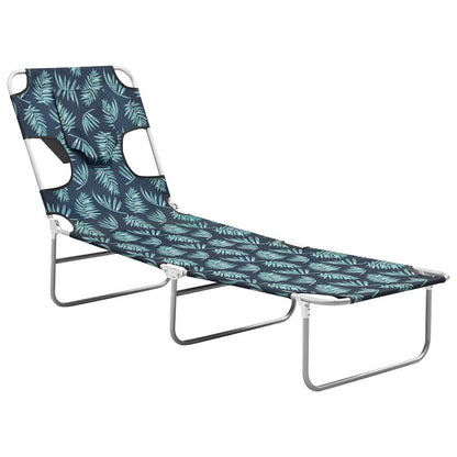 vidaXL Folding Sun Lounger with Head Cushion Steel Leaves Print 4