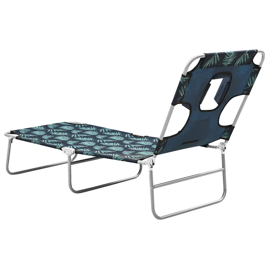 vidaXL Folding Sun Lounger with Head Cushion Steel Leaves Print 5