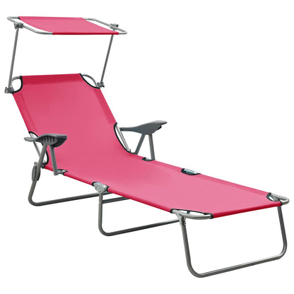 vidaXL Sun Lounger with Canopy Steel Pink 1