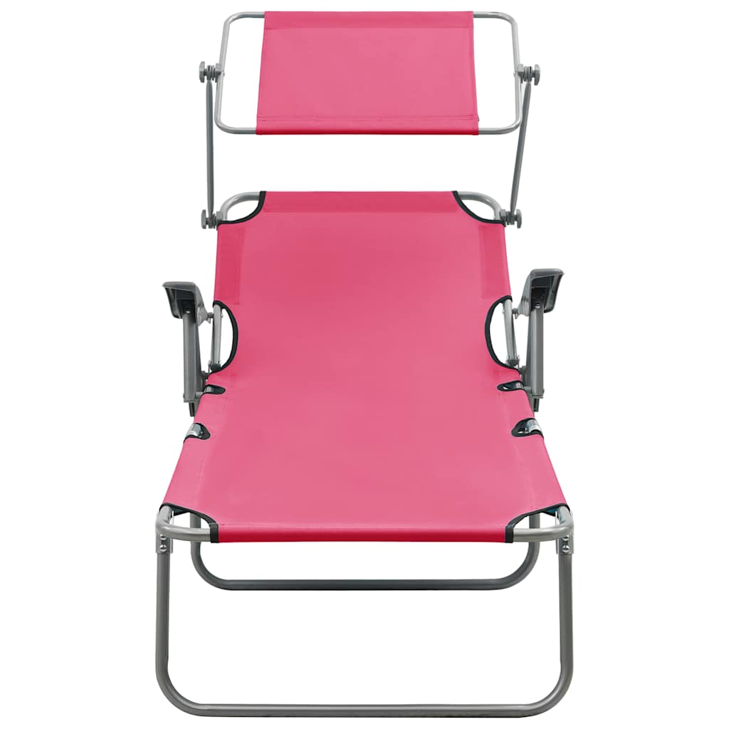 vidaXL Sun Lounger with Canopy Steel Pink 2