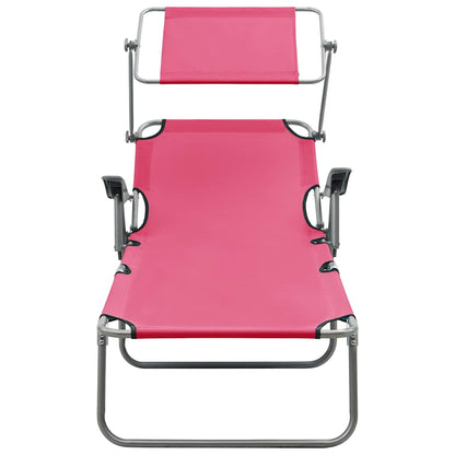 vidaXL Sun Lounger with Canopy Steel Pink 2