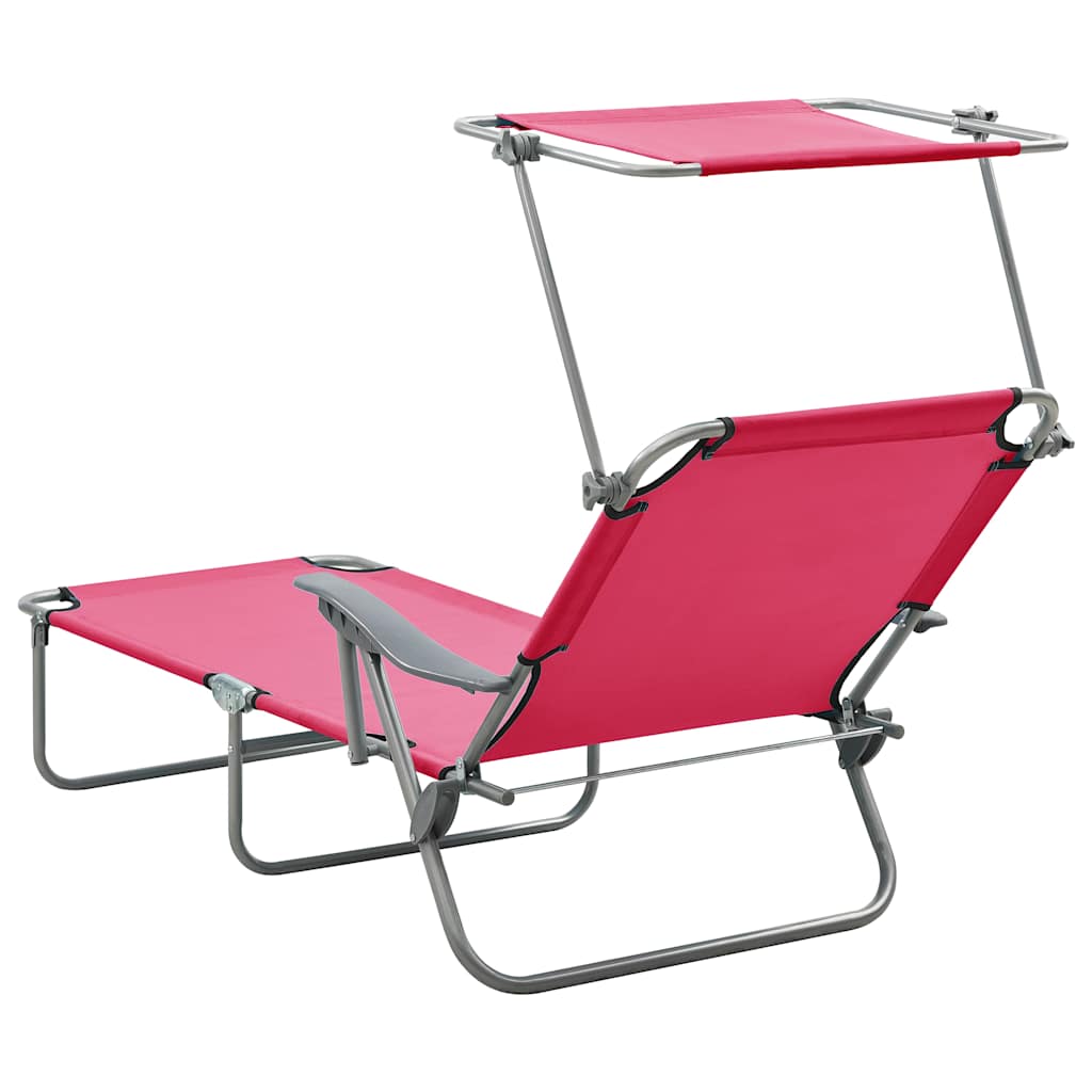 vidaXL Sun Lounger with Canopy Steel Pink 3
