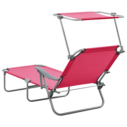 vidaXL Sun Lounger with Canopy Steel Pink 3