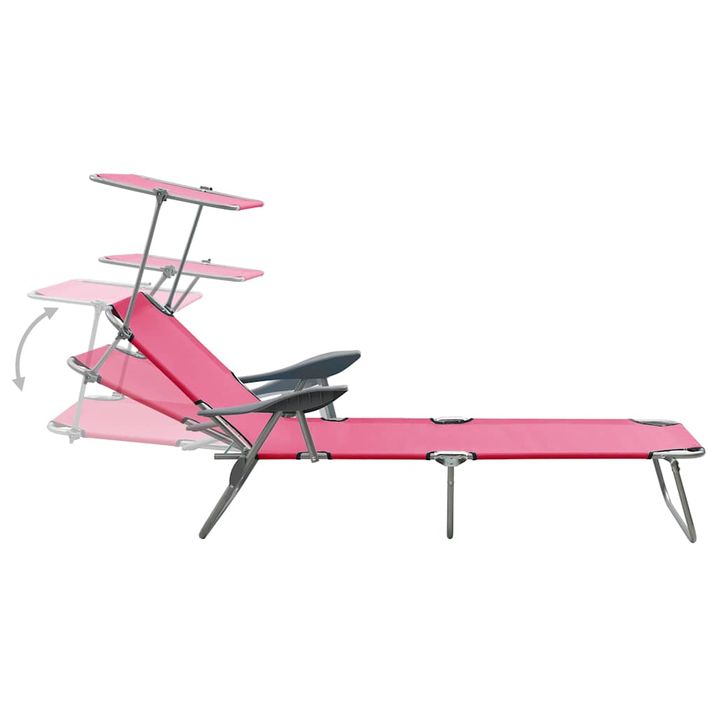 vidaXL Sun Lounger with Canopy Steel Pink 4
